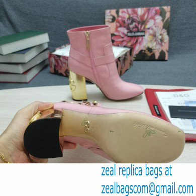 Dolce  &  Gabbana Heel 10.5cm Leather Ankle Boots Patent Pink with DG Karol Heel and Buckle 2021